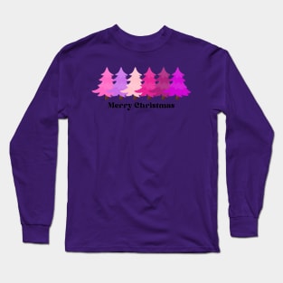 Merry Christmas pink trees Long Sleeve T-Shirt